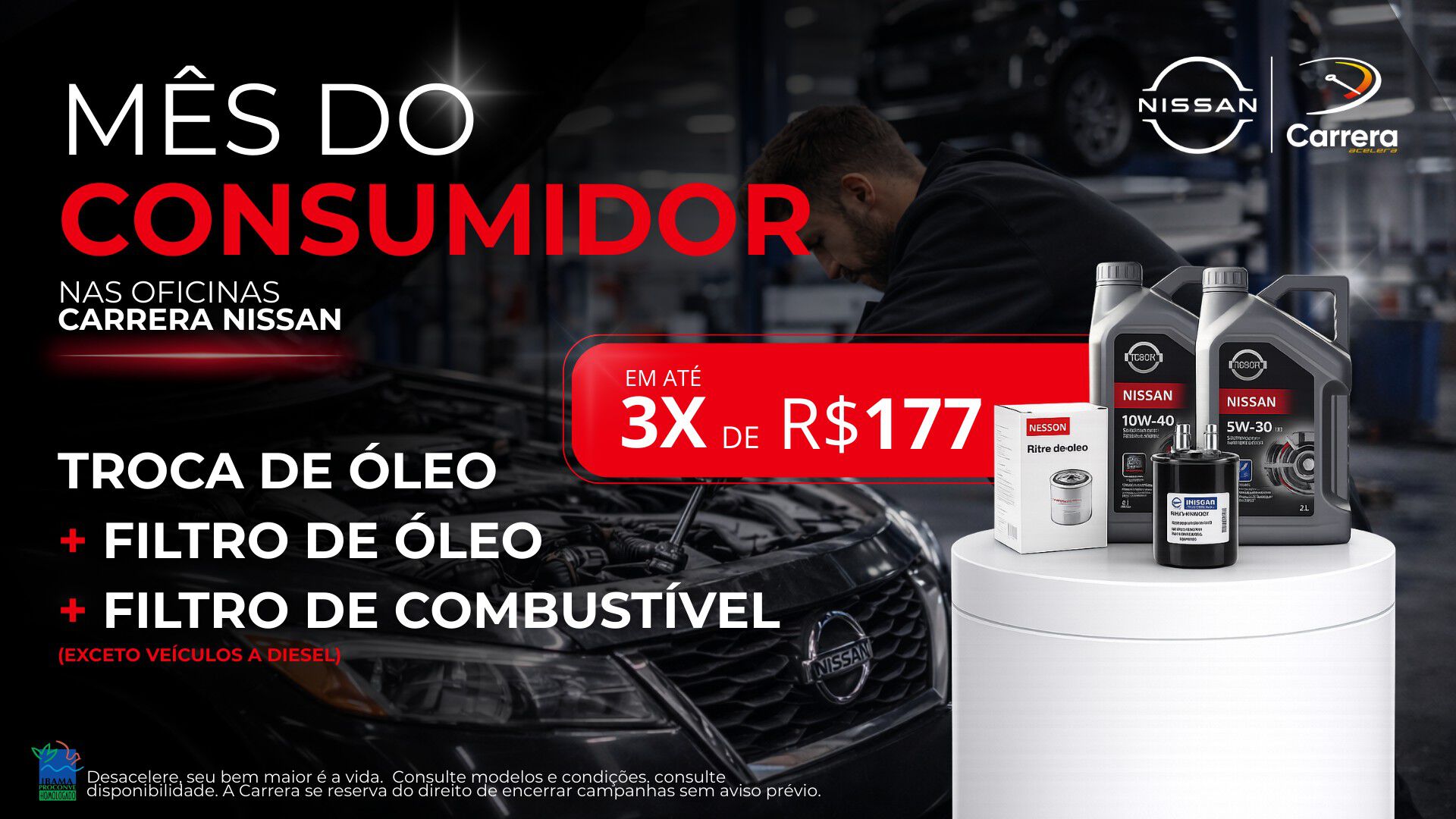 TROCA DE ÓLEO + FILTRO DE ÓLEO + FILTRO DE COMBUSTÍVEL