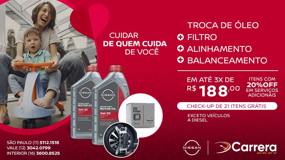 TROCA DE ÓLEO + FILTRO + ALINHAMENTO E BALANCEAMENTO