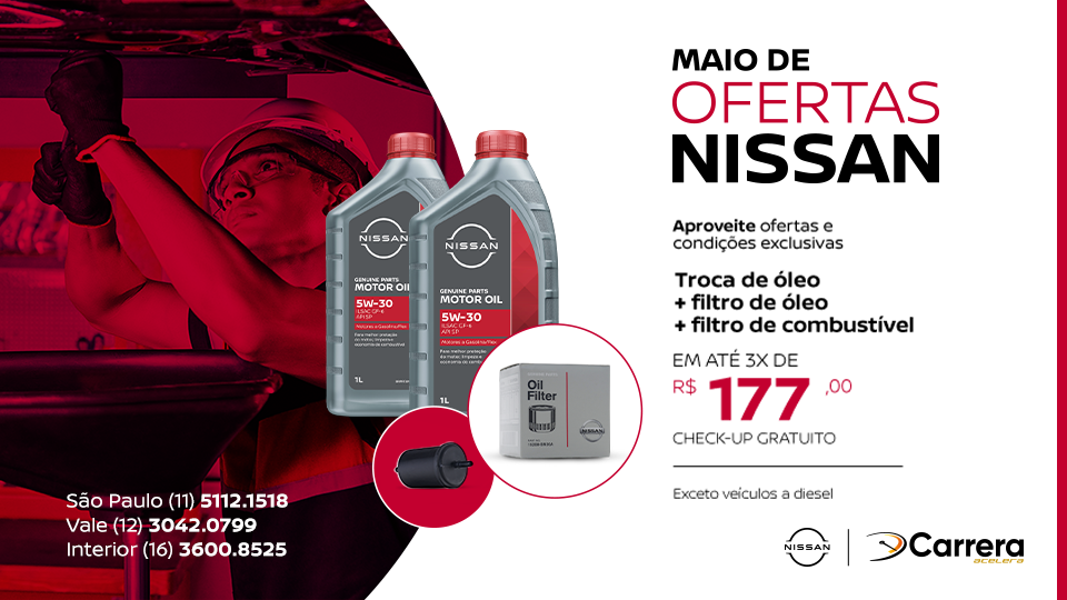 TROCA DE ÓLEO + FILTRO DE ÓLEO + FILTRO DE COMBUSTÍVEL