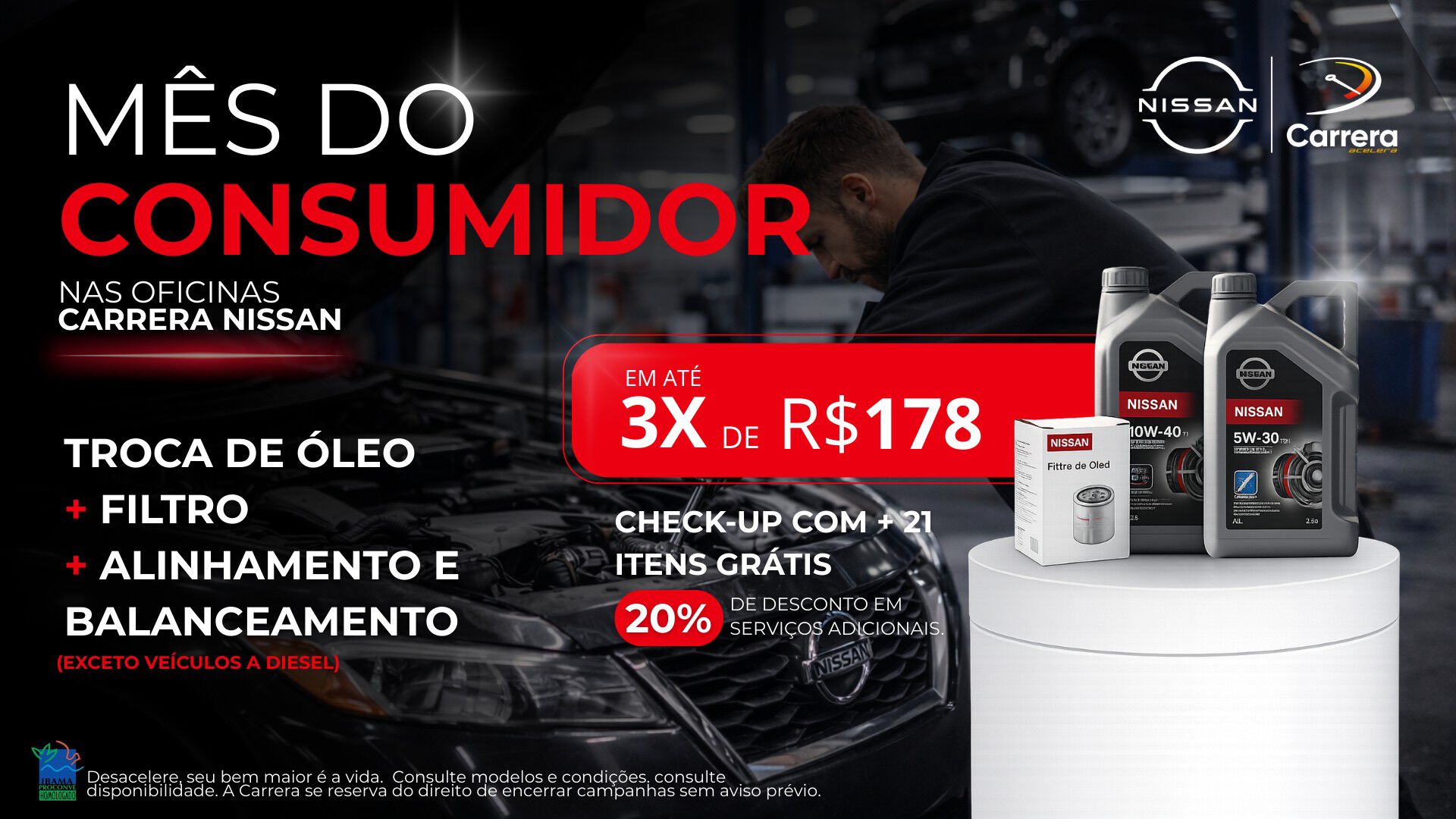 TROCA DE ÓLEO + FILTRO + ALINHAMENTO E BALANCEAMENTO