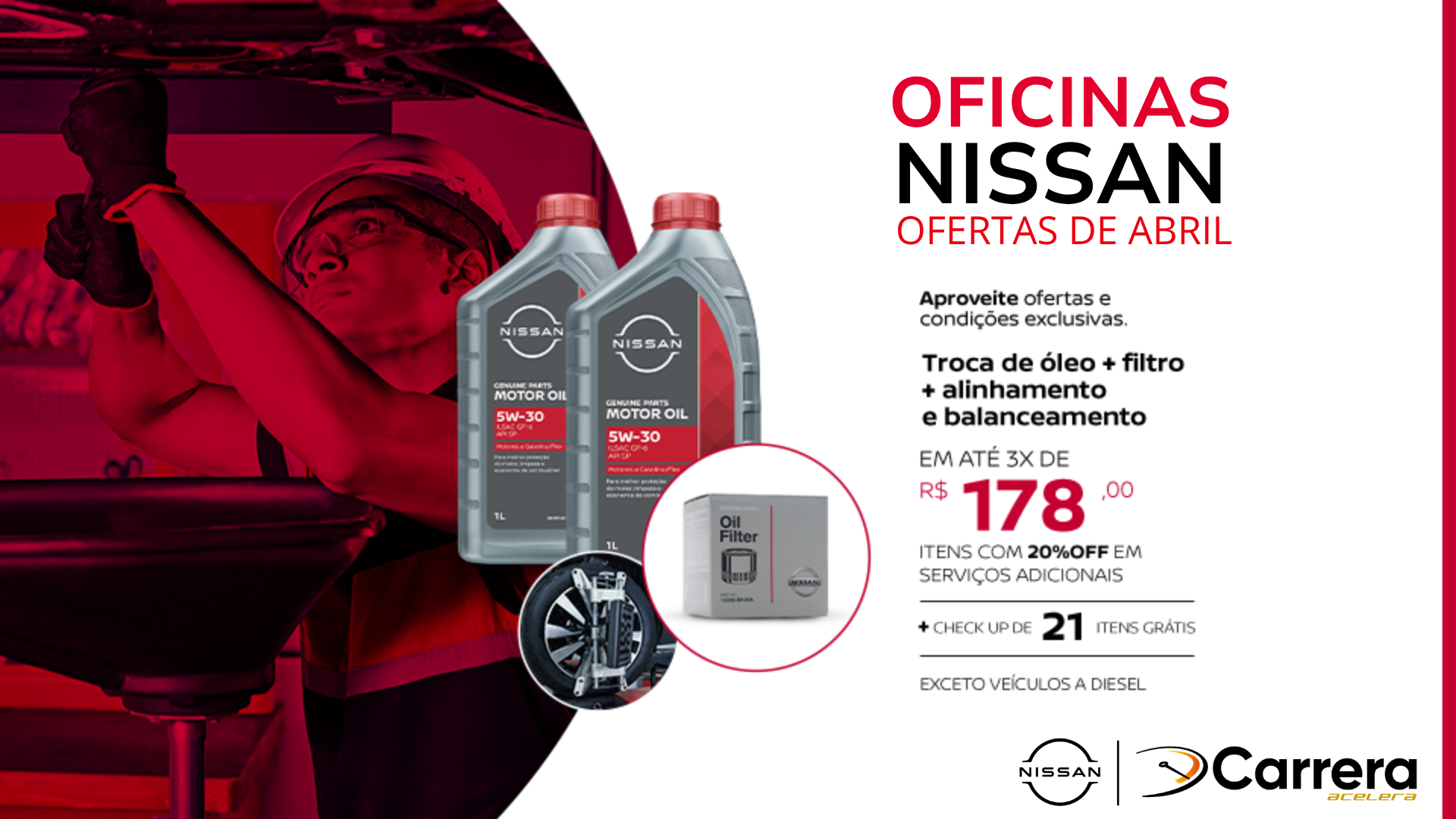 TROCA DE ÓLEO + FILTRO + ALINHAMENTO E BALANCEAMENTO