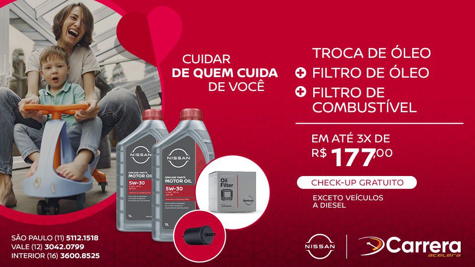 TROCA DE ÓLEO + FILTRO DE ÓLEO + FILTRO DE COMBUSTÍVEL