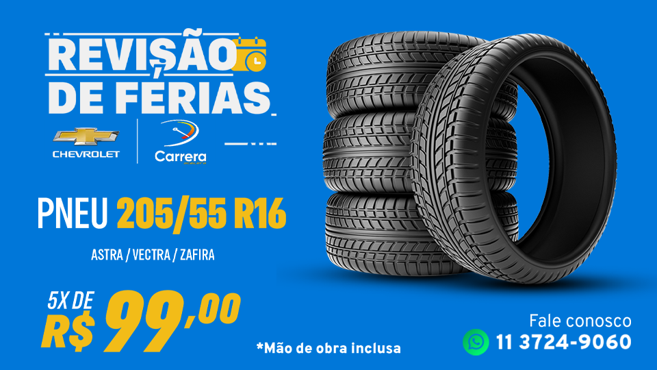 PNEU 205/55 R16 COM INSTALAÇÃO INCLUSA EM 5× DE R$ 99,00 (UNIDADE).